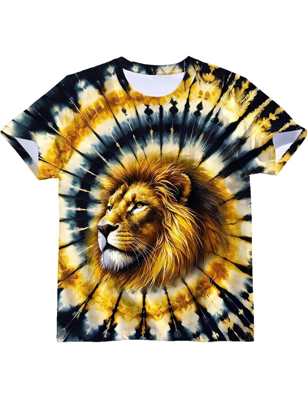 Lion Graphic Tie-Dye Tee in Gold and Black size XL